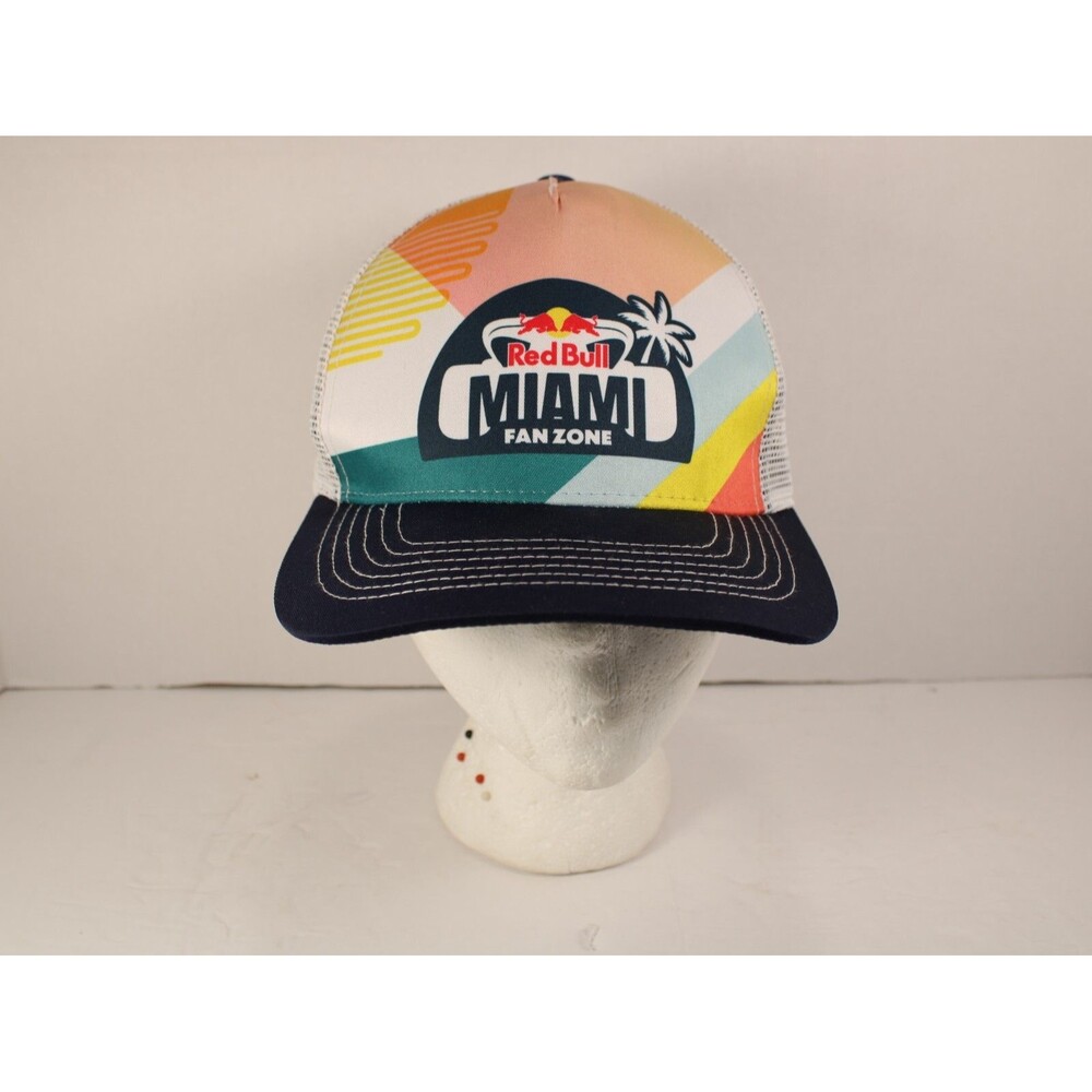 Red Bull Miami Fan Zone Snapback Mesh Back Hat Multicolor Graphic Logo EUC